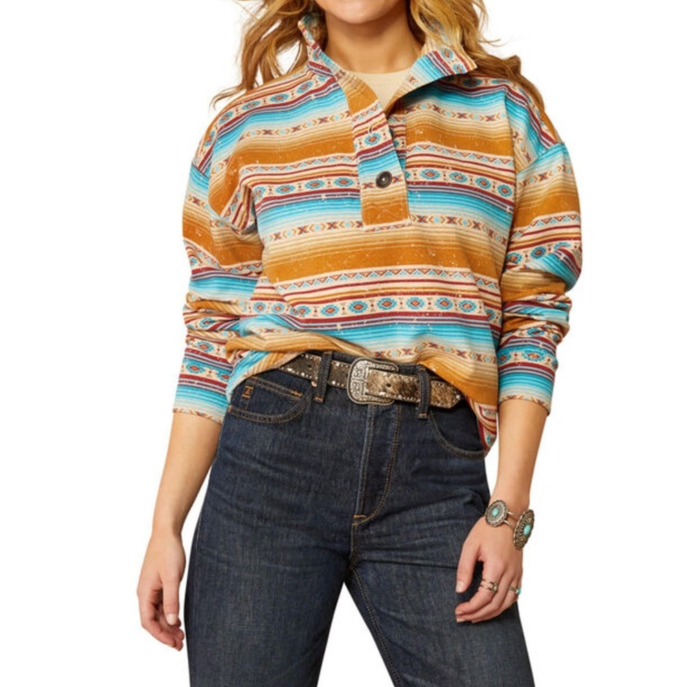 Ariat Hometown Sweatshirt Fallon Serape Print Henley Pullover XS Aztec Western - Picture 9 of 10